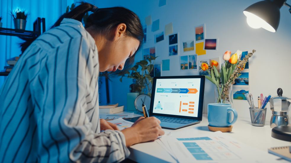 Woman Busy Calculating Her Carbon Footprint